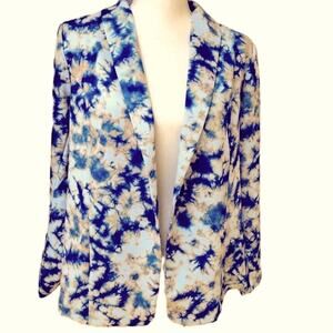 NWT  Logo by Lori Goldstein Blue Tye Dye Long Sleeve Blazer size Small